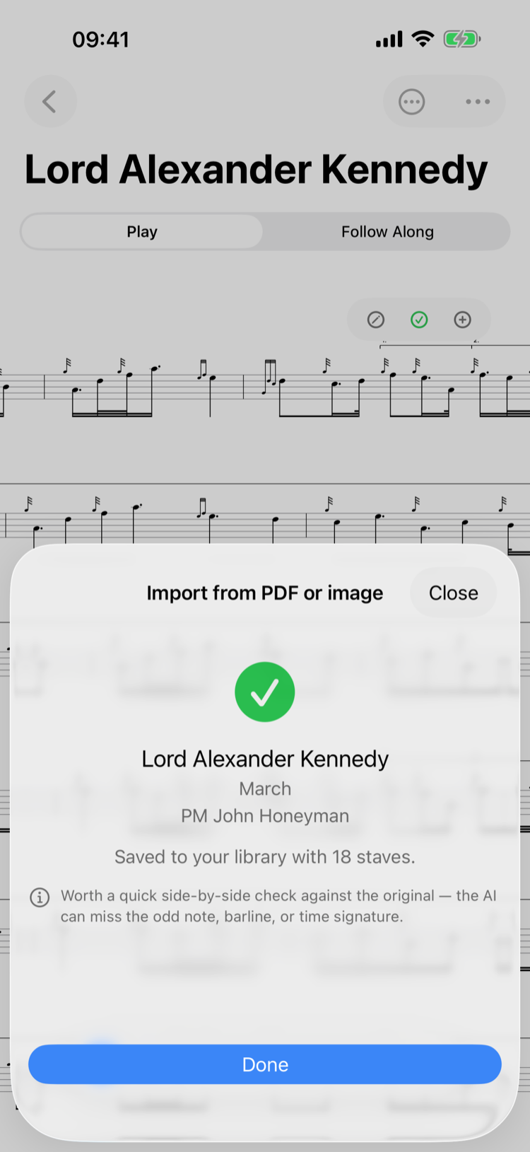 Scanning a score into a playable tune