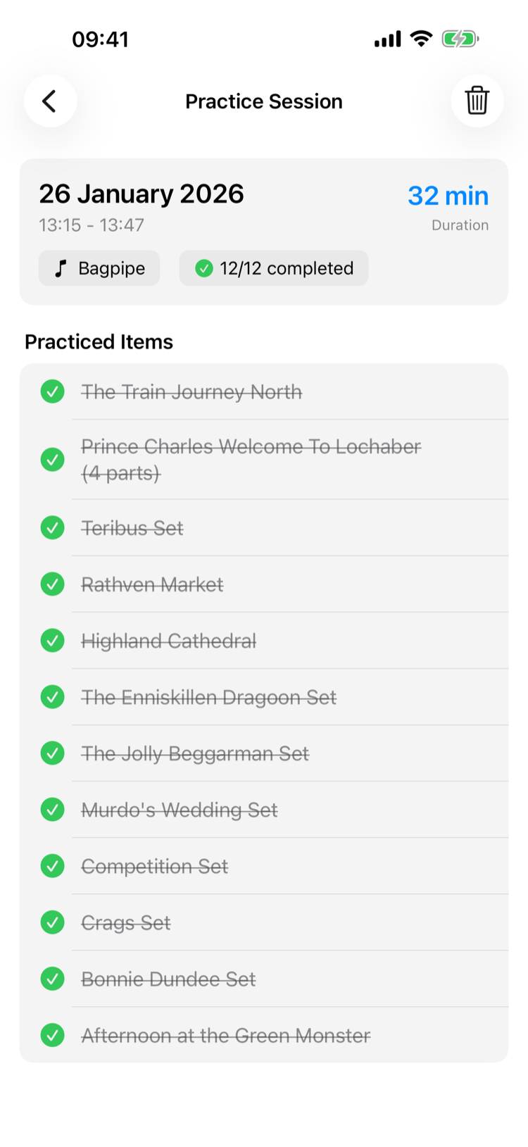 Practice session detail