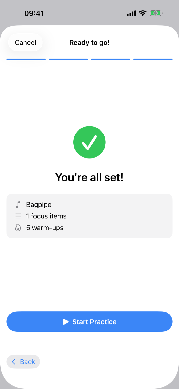 Practice session ready