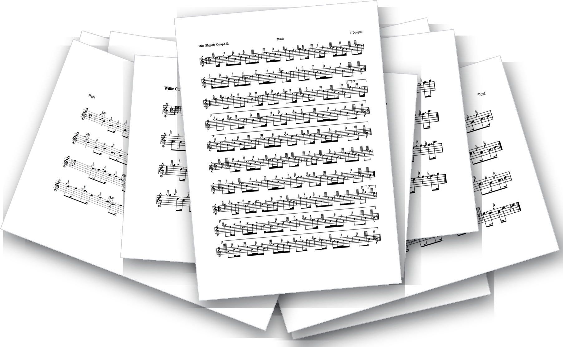A stack of prescribed pipe tune PDFs the model was trained on